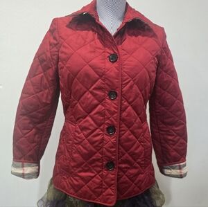 Used Burberry Red Quilted Puffer Jacket For Women